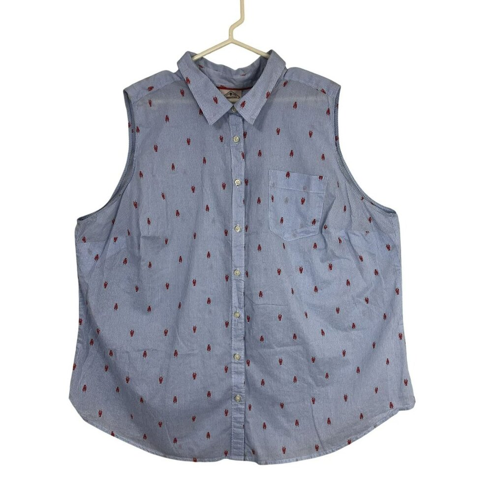 St Johns Bay Shirt Sleeveless Lobster Print Button Down Pocket Size 2X Womens